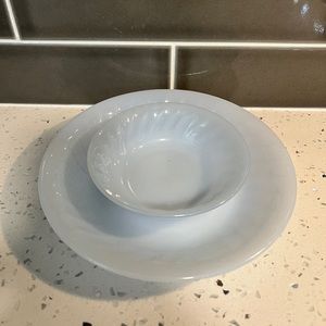 Vintage Fire King Azurite Swirl Blue Mid Century Shallow Bowls - EUC!!